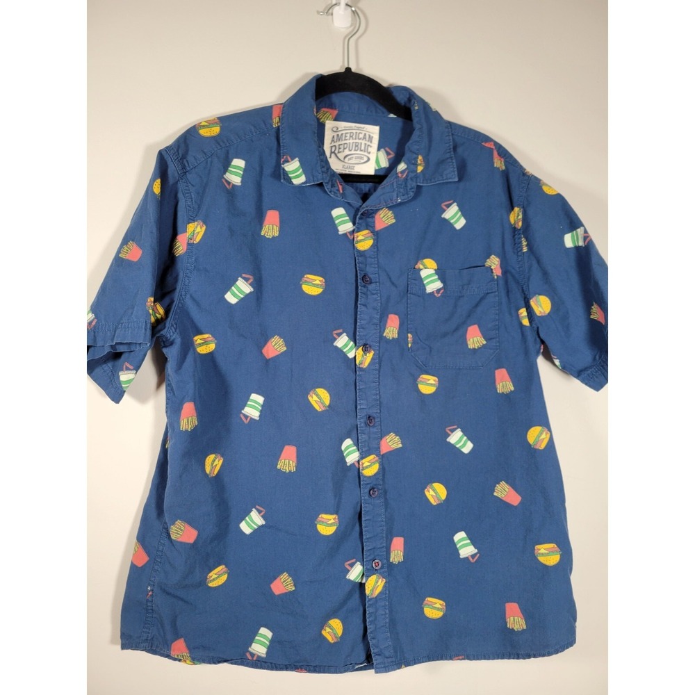 HAMBURGER FRIES DRINK American Republic  Men's Button Down Shirt XL Slim